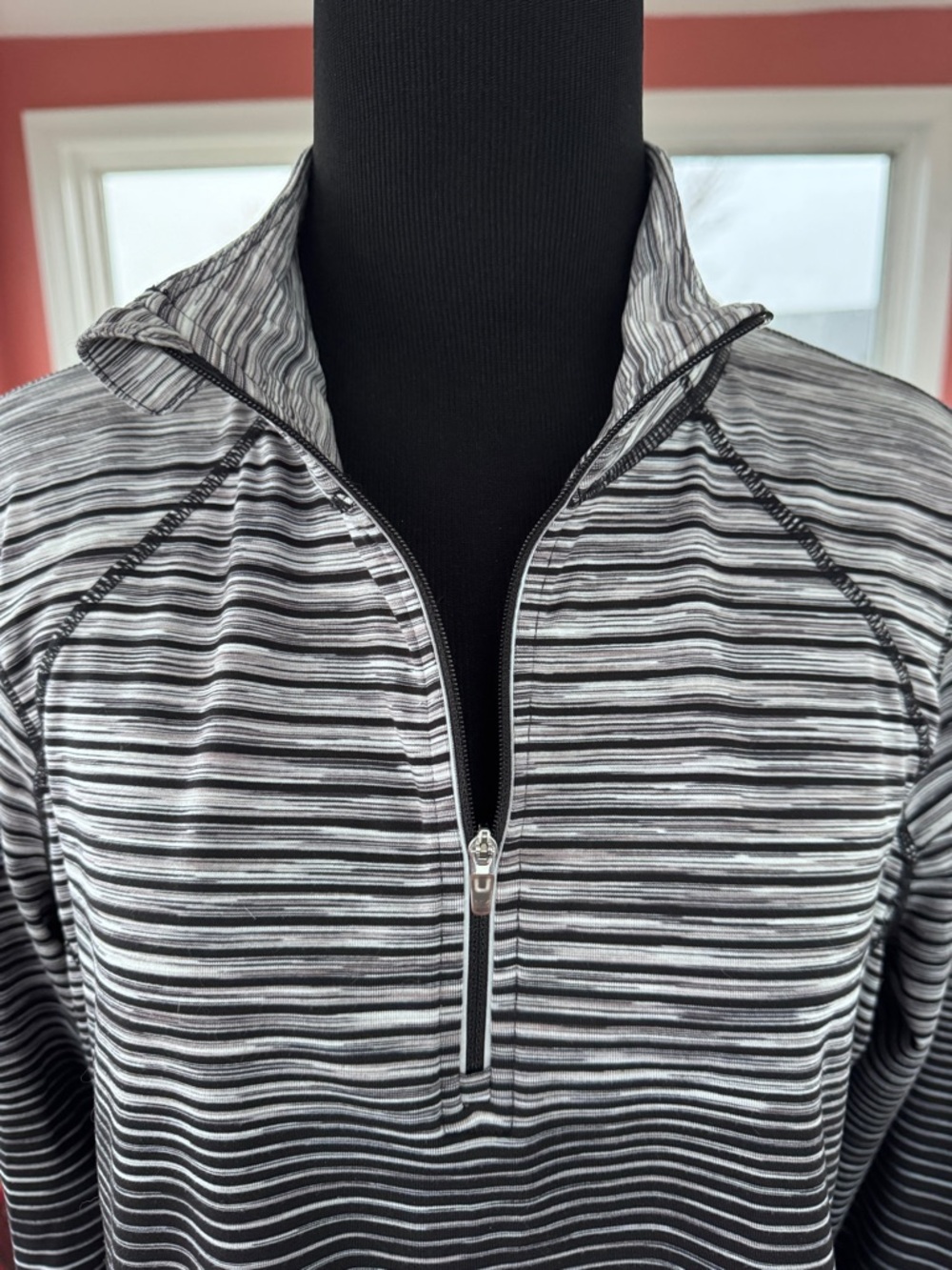 Kirkland Signature Black and White Striped Quarter-Zip Top